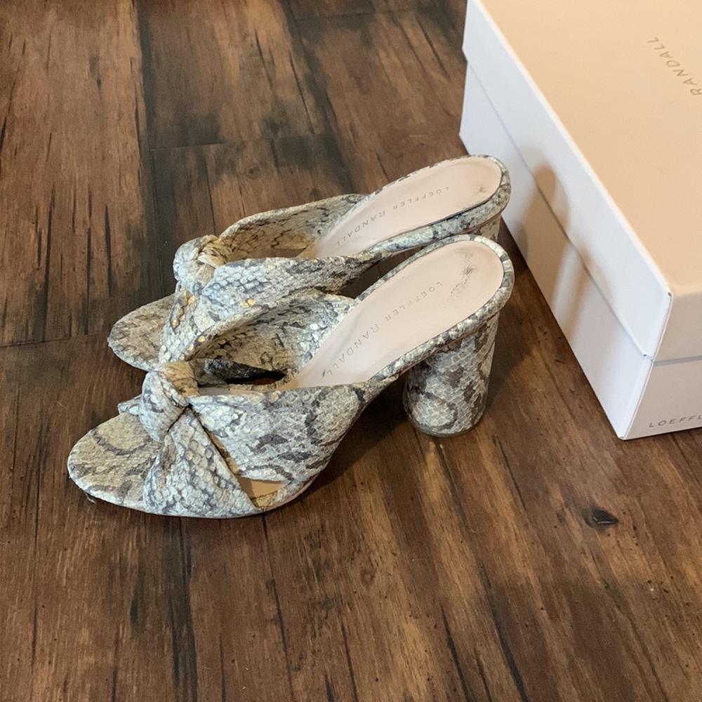Loeffler Randal Metallic Snake Print Open Toe Sandal